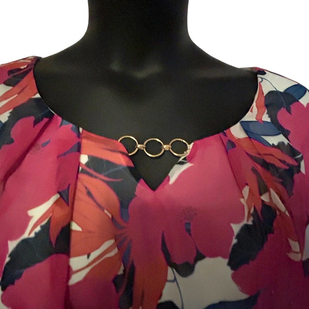 Monroe & Main Chiffon Overlay Pink Floral Blouson Career Dinner Party Guest Top - Picture 11 of 16